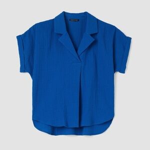 Eileen Fisher Organic Cotton Lofty Gauze Notch Collar Top - Color: Bluebird